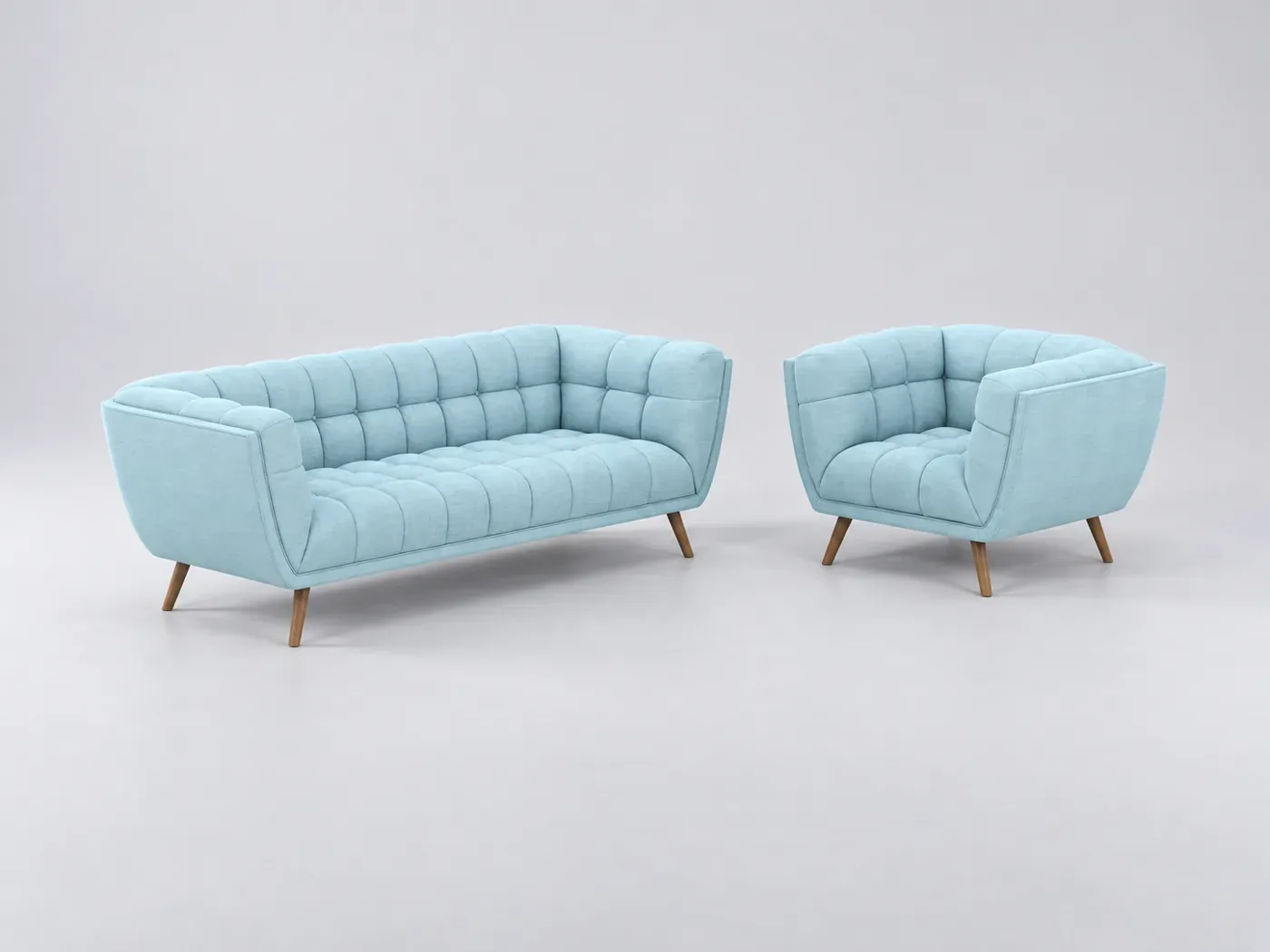 Canapé Carmen Maisons du Monde, 4 places droit fixe, coloris bleu clair 4 places