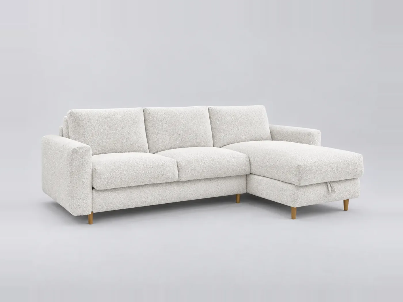 Canapé Cocoone Bobochic, 4 places d'angle convertible express couchage 160x200, bouclette, coloris blanc