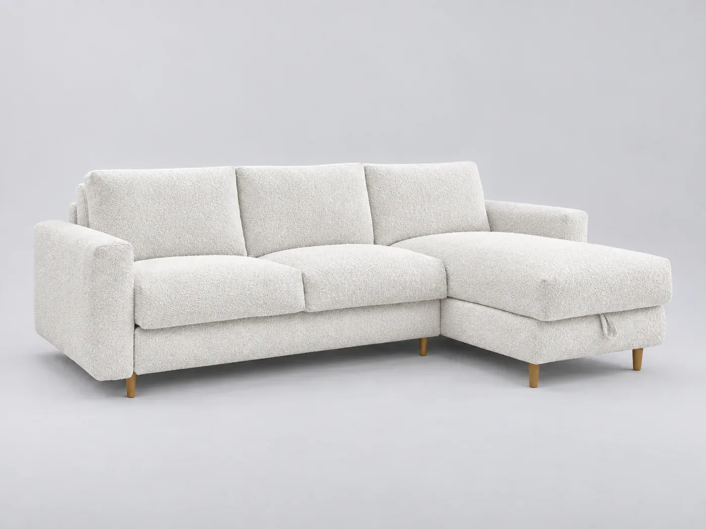 Canapé Cocoone Bobochic, d'angle convertible express 4 places, bouclette, coloris blanc