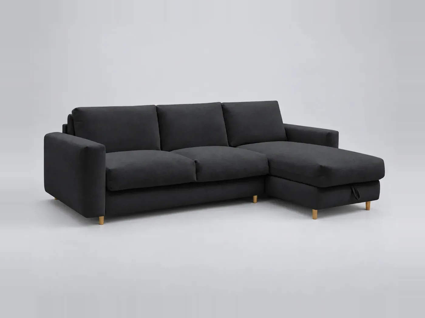 Canapé Cocoone Bobochic, d'angle convertible express 4 places, tissu lisse, coloris noir