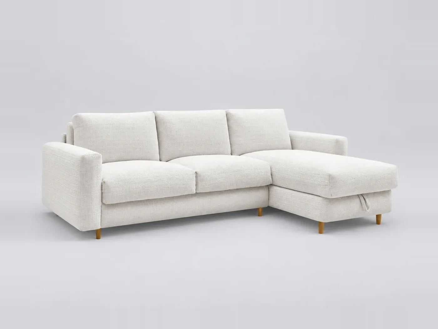 Canapé Cocoone Bobochic, 4 places d'angle convertible express couchage 140x200, tissu texturé, coloris blanc