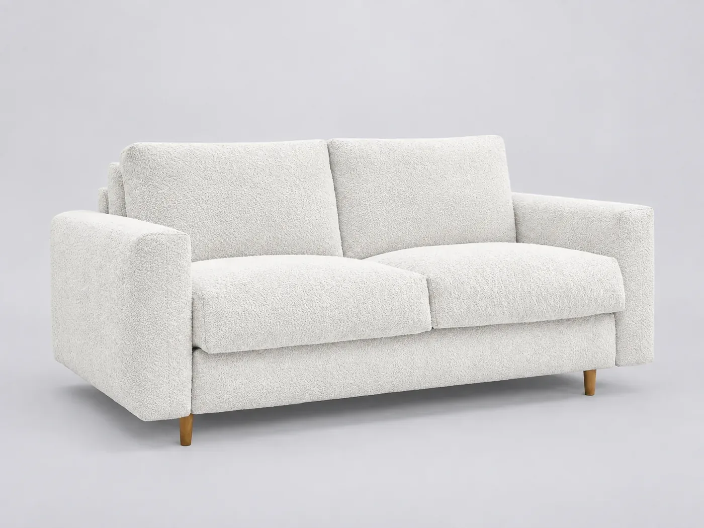 Canapé Cocoone Bobochic, droit convertible express 3 places, bouclette, coloris blanc