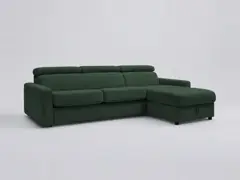 Canapé Monaco Bobochic, 3 places d'angle convertible couchage 160x190, tissu lisse, coloris vert