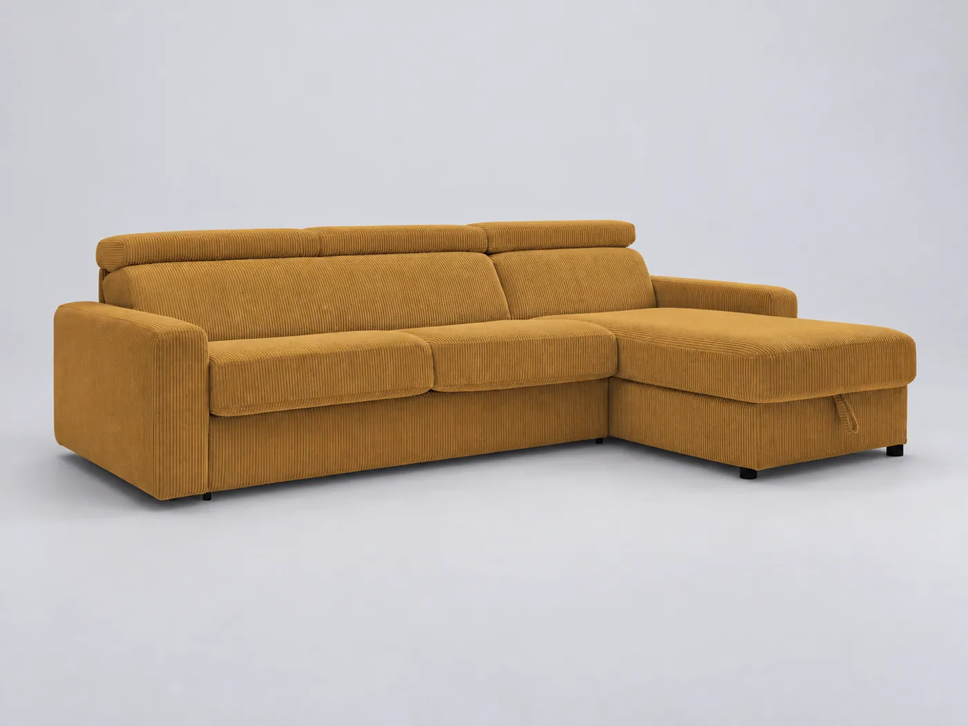Canapé Monaco Bobochic, 4 places d'angle convertible couchage 140x190, velours côtelé, coloris jaune