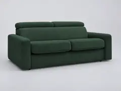 Canapé Monaco Bobochic, 3 places droit convertible express couchage 140x190, tissu lisse, coloris vert