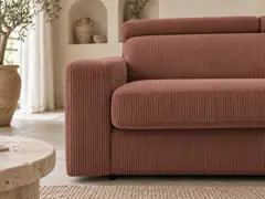 Canapé Monaco Bobochic, 3 places droit convertible express couchage 140x190, velours côtelé, coloris rose, mise en situation dans un salon