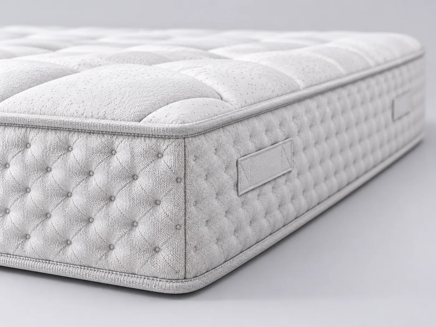 Matelas 651 ressorts ensachés 5 zones La Redoute, gros plan sur le flanc : épaisseur de 25 cm et poignées