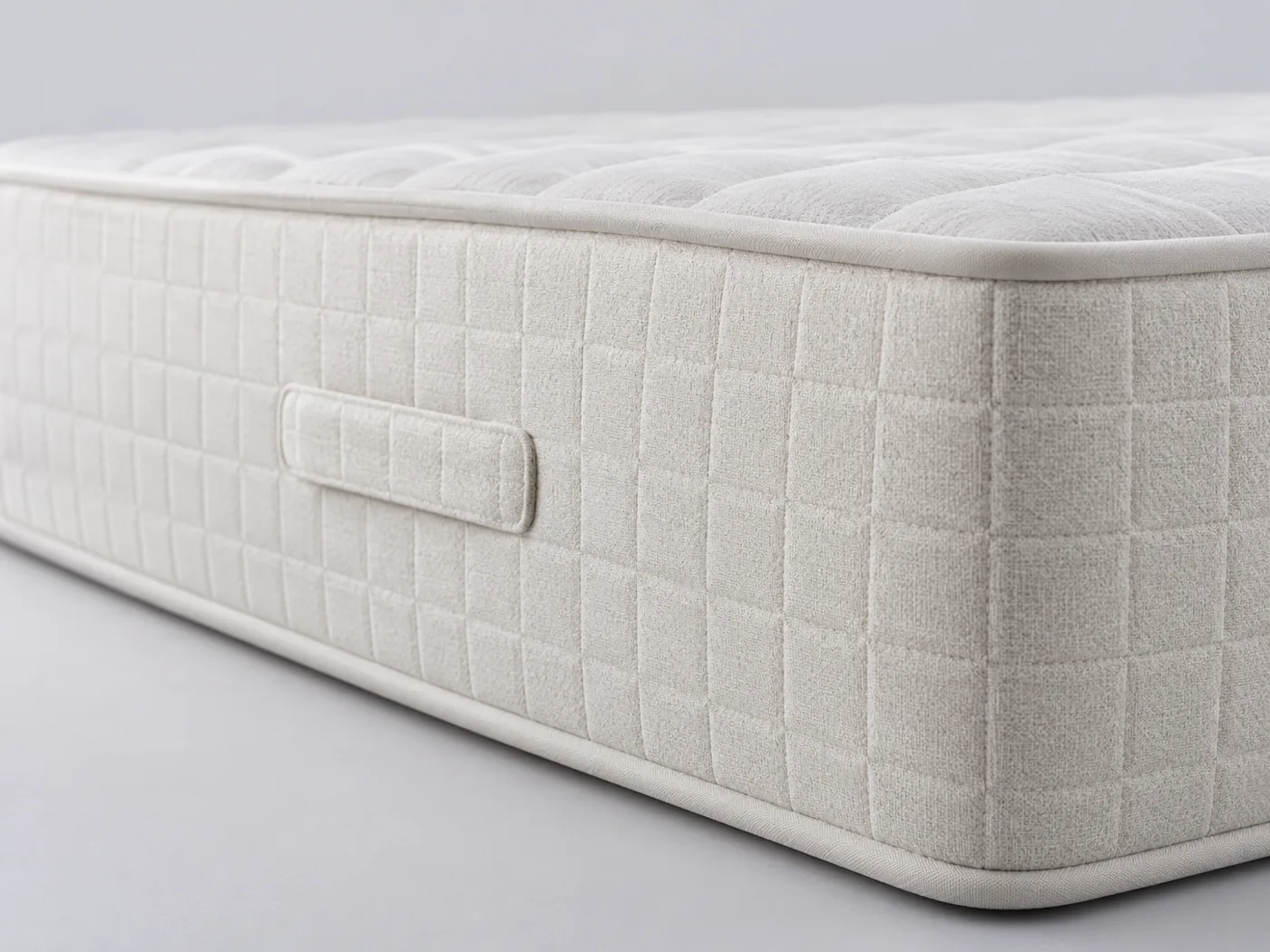 Matelas Grand Ours Tediber, gros plan sur le flanc : épaisseur de 38 cm et poignées