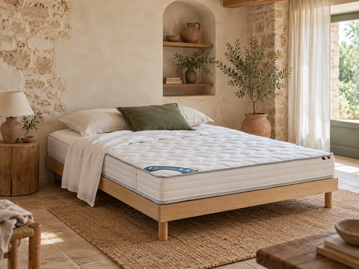 Matelas Mousse HR 35 kg/m³ et mousse viscoélastique La Redoute en situation dans une chambre